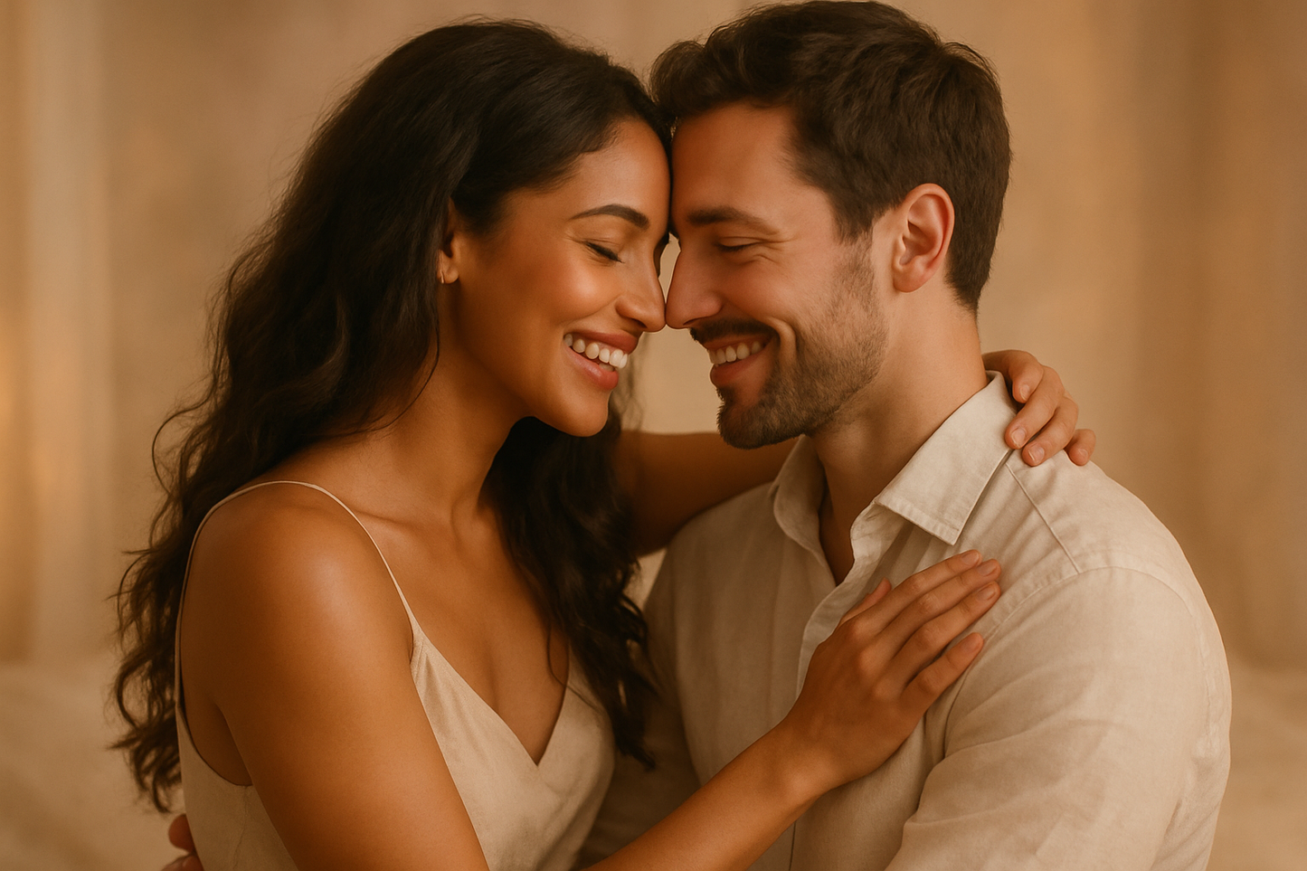 i want an image : A sexually fulfilled, loving, rpmantic, and joyful couple. A sexually satisfied, intimate, romantic, and joyful couple.