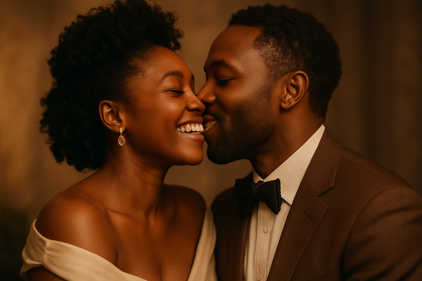 i want an image a sexually satisfied, intimate, romantic and joful black couple kissing