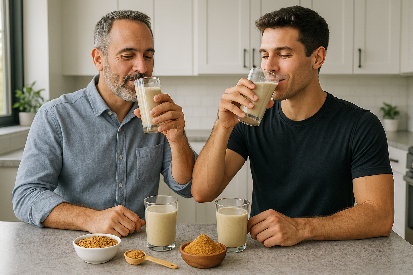 men drinking fenugreek powder