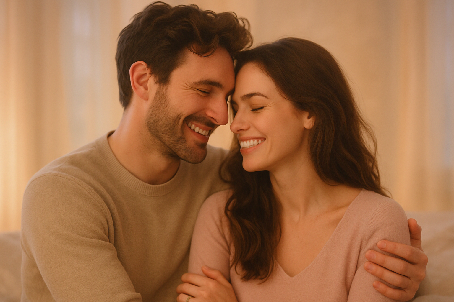 i want an image: a sexually satisfied, intimate, romantic, and joyful couple.