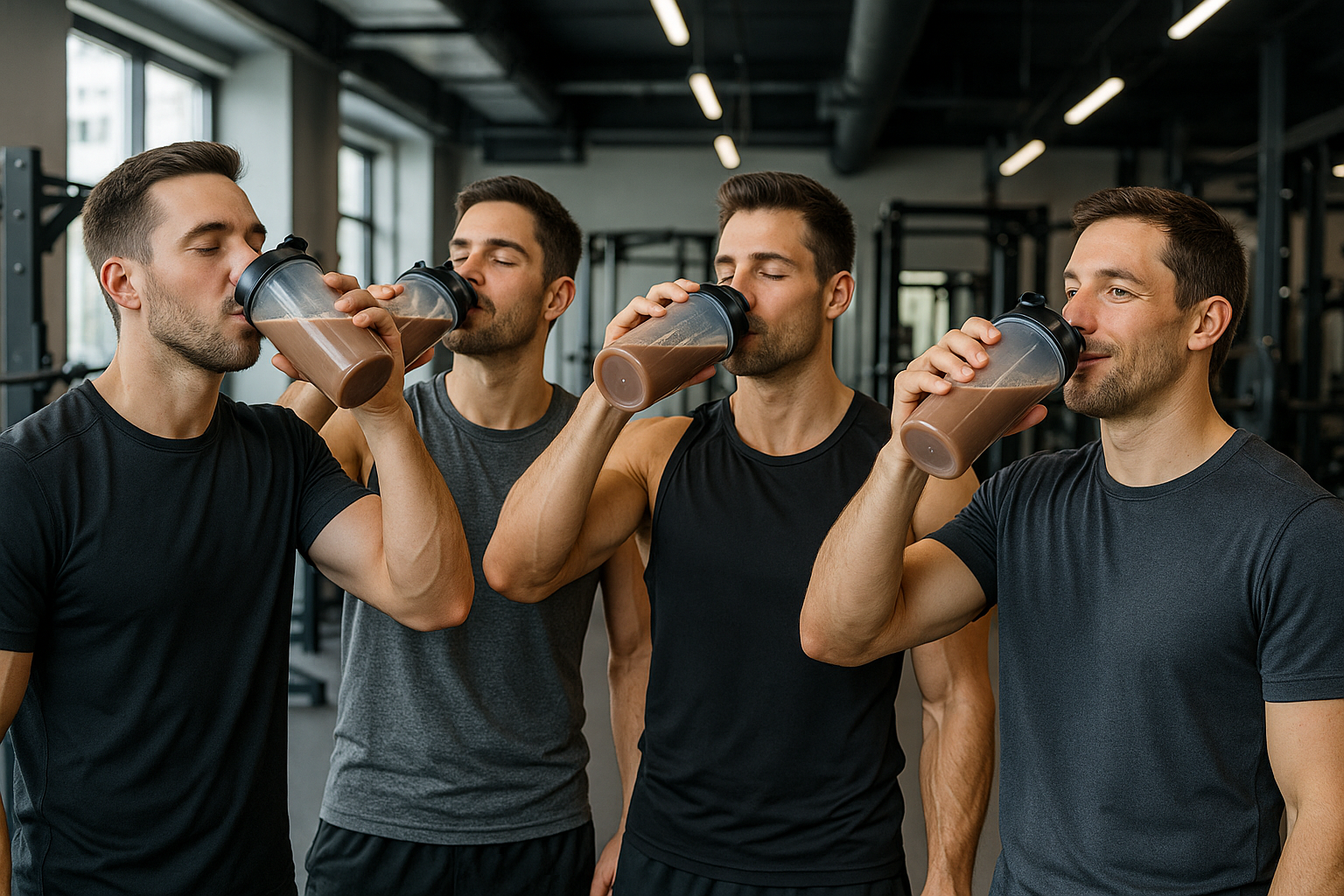 men drinking proteines chocolate