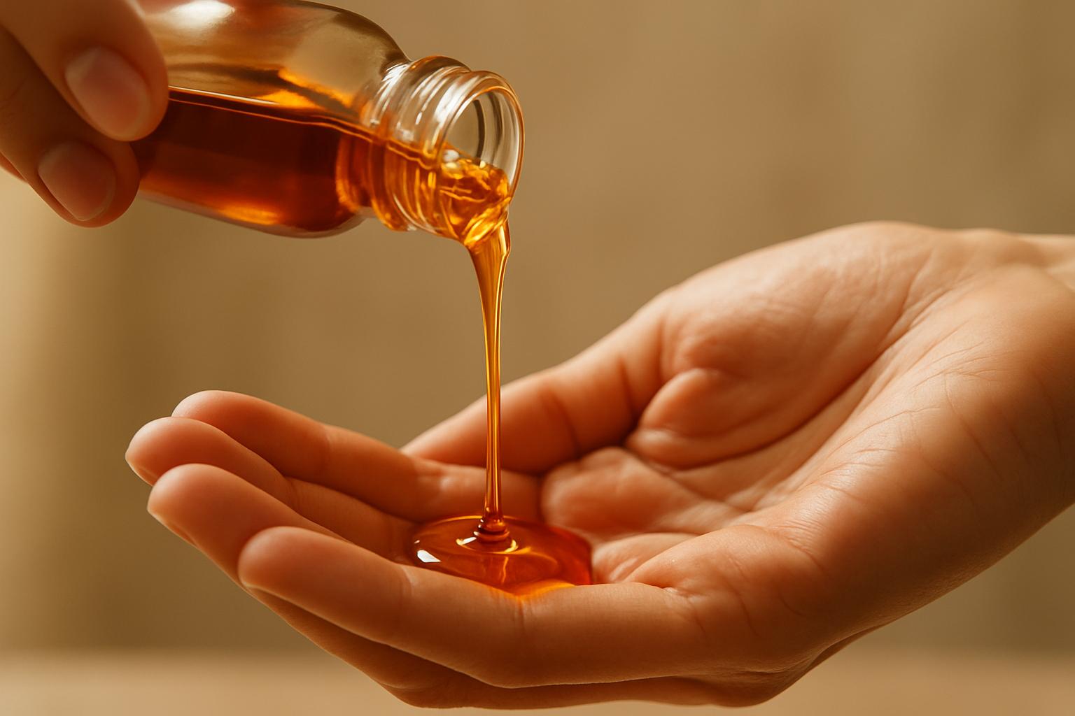 variation oil fenugreek being poured on hands