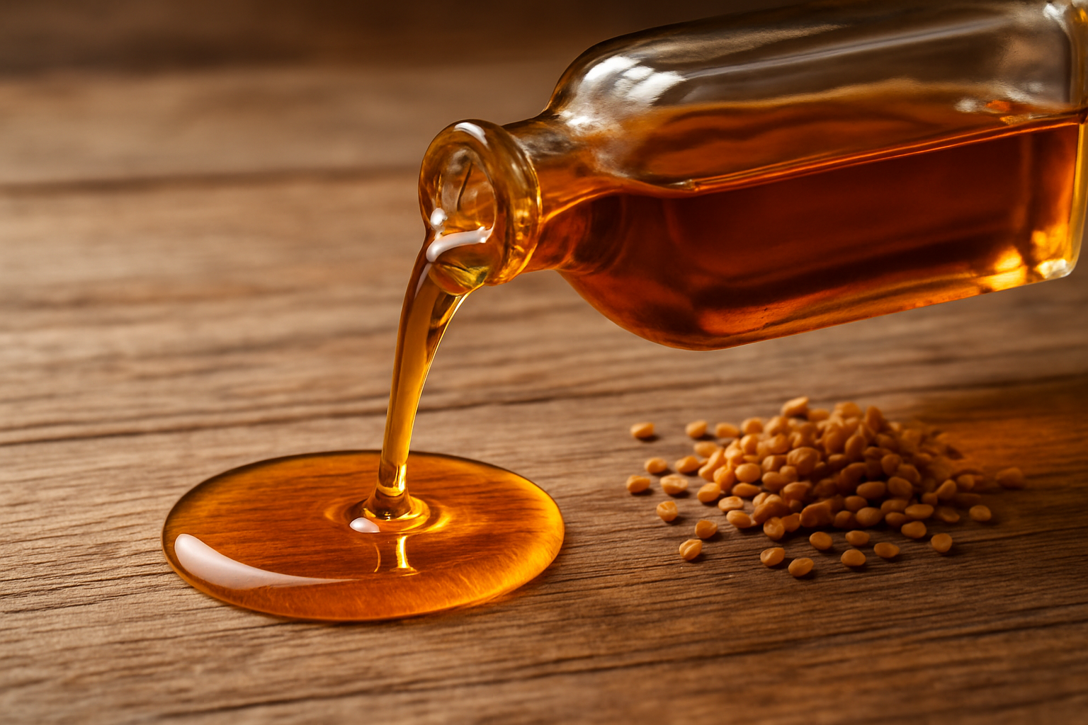 variation oil fenugreek being poured on table