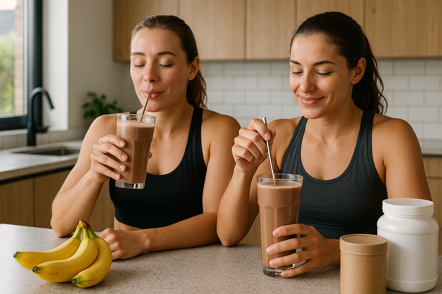 women drinking proteines chocolate